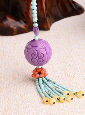 天然紫云母回纹珠项链时来运转气质款松石毛衣链秋冬百搭时尚吊坠