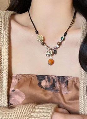 醉梦古风陶瓷串珠项链女新中式复古编织绳颈链国风禅意汉服锁骨链