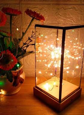 实木几何玻璃灯罩火树银花六面尖顶玻璃花房三角四面方柱LED夜灯