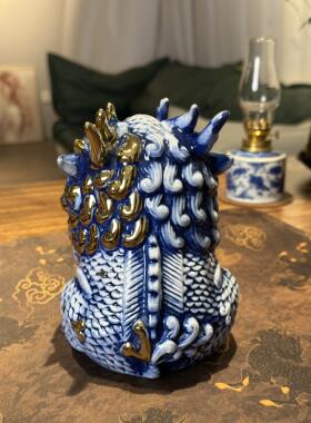 景德镇手绘青花描金招财貔貅茶宠香炉摆件办公室茶室茶空间摆放