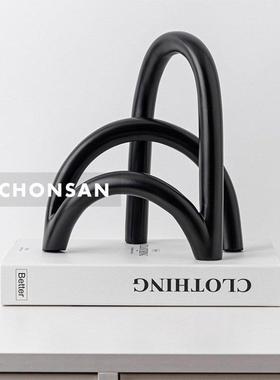 简约现代家居透白色树脂拱形屏风摆件客厅玄关电视柜书房饰品