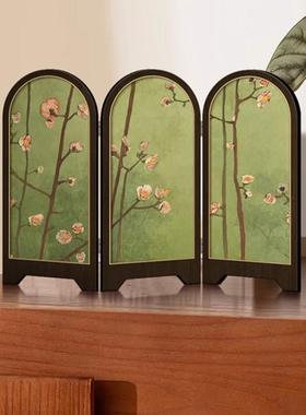 中世纪风格桌面屏风装饰绿色飞燕客厅装饰画法式覆古餐厅入口侧柜