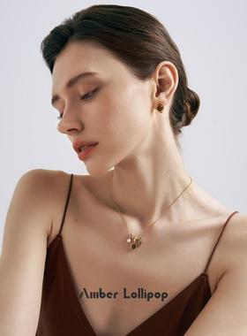 王亚文同款琥珀棒棒糖虎眼石项炼饰品女婴石吊坠锁骨项炼