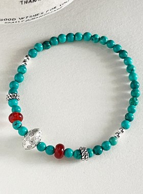 999纯银手链女生极细串珠珠子转运新中式古风高瓷天然绿松石手串