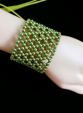 新款粉红色珍珠宽边网红手链女手圈简约手环遮伤疤手镯护手腕饰品