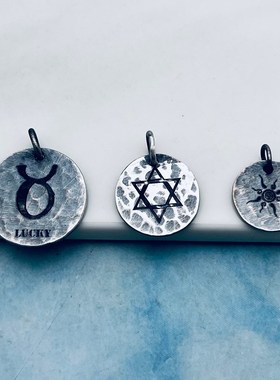 999纯银圆形吊坠定制刻字diy吊坠项链挂件男女情侣款个性小众设计