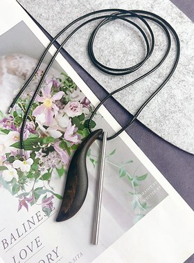 小众设计哨子形卷轴黑檀木镀银吊坠项链复古做旧黑绳2024秋冬新款