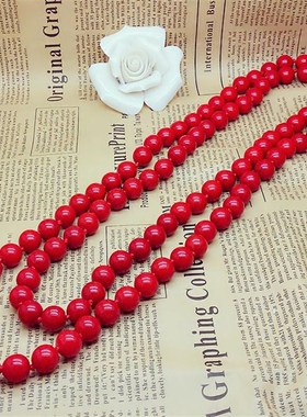 韩国长款松石项链女饰品配饰毛衣链秋周长1.2米 10mm红色圆珠