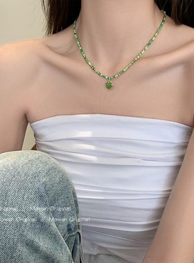 法式手工滴油爱心彩色串珠项链小众轻奢甜美颈链锁骨链多巴胺配饰