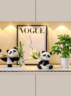 欢迎回家熊猫钥匙收纳玄关摆件鞋柜客厅电视柜装饰品乔迁新居礼物