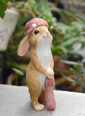 可爱兔子摆件听音乐花园小动物花盆桌面摆件装饰品女生礼物送朋友