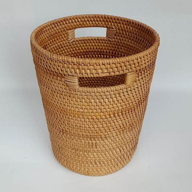 B&B Pastoral Light Luxury Trash Can Handmade Rattan Home Desktop Trash Can Round Uncovered Storage Tank Waste Paste Can