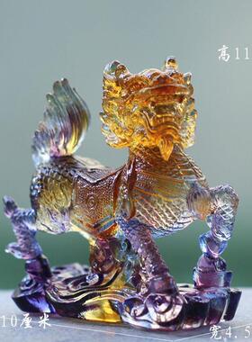 琉璃麒麟一对风水招财摆件居家客厅办公摆放装饰镇宅中式工艺礼品