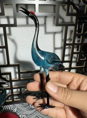 手工玻璃琉璃仙鹤盆景上水石假山造景装饰摆件微景观丹顶鹤工艺品