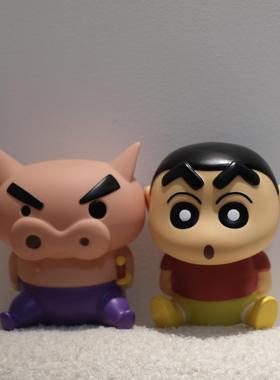 复古怀旧出口小新酱和肥嘟嘟摆件猪仔左卫门公仔存钱罐可爱装饰