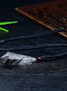 天然黑发晶吊坠单尖12面黑碧玺原石项坠包挂钥匙扣饰品节日礼物