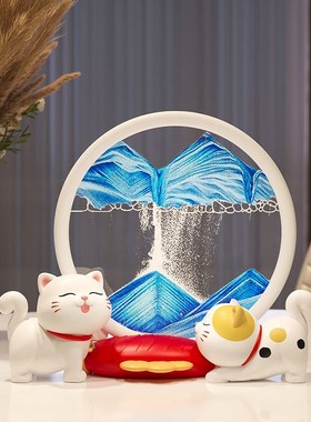 招财猫流沙画沙漏摆件家居高档客厅酒柜电视柜办公室桌装饰品礼物