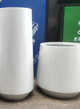 商场酒店喷塑米白色不锈钢花盆地产公司物业金属落地式花钵花箱