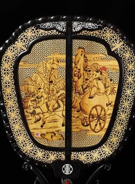 宫扇红木扇子屏风装饰摆件玄关工艺F扇黑檀木扇古典中国风古风礼