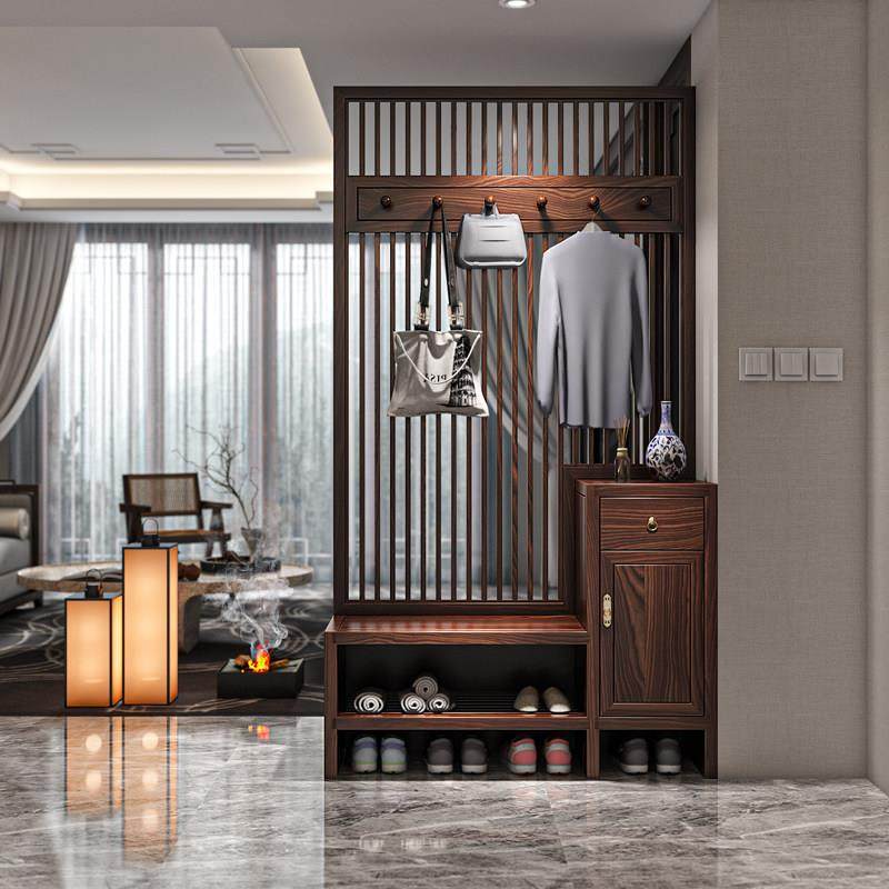 新中式屏风隔断柜家用遮挡实木现代简约玄关柜入户门口鞋柜挂衣架,淘宝优惠券,粉丝福利购,淘宝优惠卷