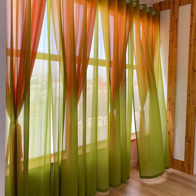 民族风绿色高密雪纺纱帘客厅阳台店面橱窗透光不透人撞色双层窗纱,淘宝优惠券,粉丝福利购,淘宝优惠卷