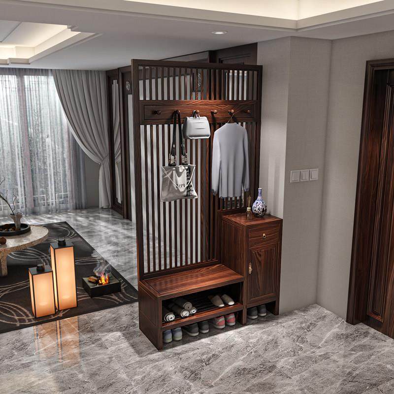 新中式屏风隔断柜家用遮挡实木现代简约玄关柜入户门口鞋柜挂衣架,淘宝优惠券,粉丝福利购,淘宝优惠卷