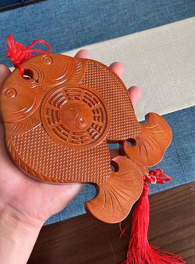 青蚨黄眉庵桃木双鱼挂摆件