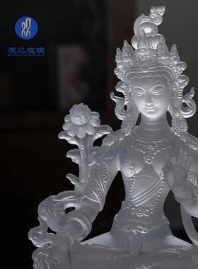 琉璃白度母家居家用客厅摆件工艺品佛堂供奉贴金装饰寺院佛像