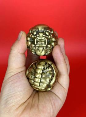 铜心铜意貔貅手球铜器摆件龙年覆古貔貅实心黄铜核桃手把件礼物