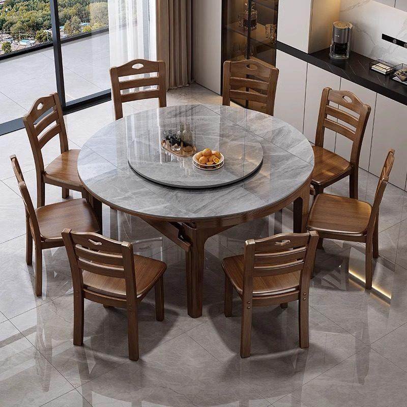 新中式实木岩板餐桌椅家用小户型饭桌2025新款伸缩电磁炉可变圆桌,淘宝优惠券,粉丝福利购,淘宝优惠卷