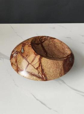 现代新中式侘寂风天然大理石鸟巢收纳碗碟摆件样板间客厅果盘装饰