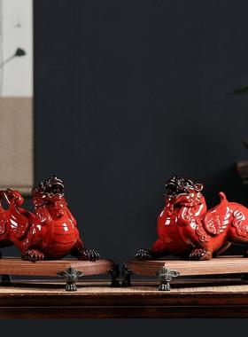 陶瓷貔貅摆件一对招财聚财风水镇宅家居客厅玄关装饰乔迁开 业礼