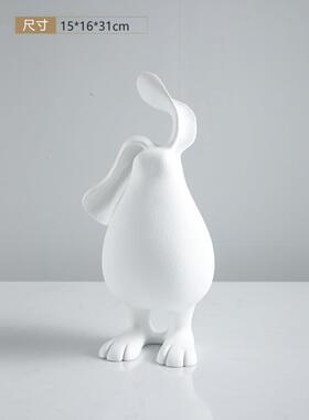 现代艺术树脂白色长耳兔饰品样板房售楼处客厅儿童房软装饰