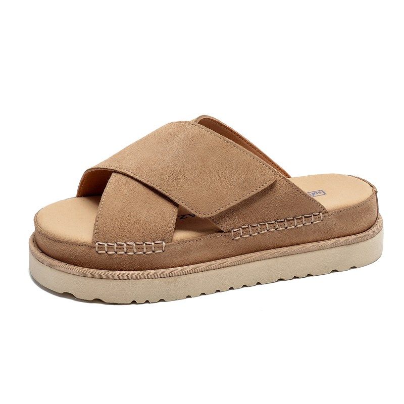 2024夏季新款交叉魔术贴拖鞋男士一字拖女休闲厚底一脚蹬凉拖真皮,淘宝优惠券,粉丝福利购,淘宝优惠卷