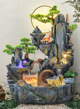 大型假山喷泉风水轮入户客厅玄关装饰室内招财流水摆件.循环水鱼