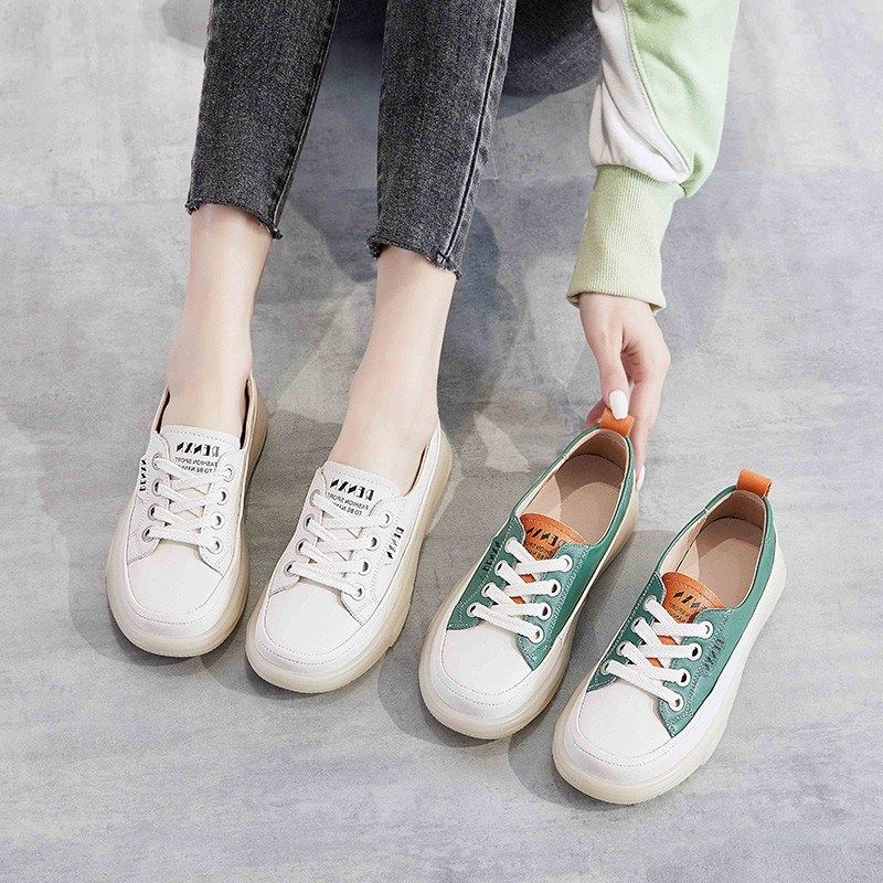 牛筋底小白鞋女板鞋2024新款百搭休闲女鞋子秋季平底软底真皮单鞋,淘宝优惠券,粉丝福利购,淘宝优惠卷