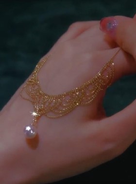 12mm仿珍珠蕾丝项链女金色轻奢宫廷风流苏颈部甲状腺遮疤痕锁骨链