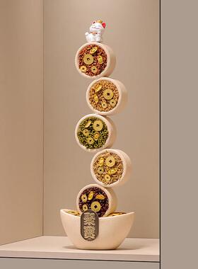 五谷丰登聚宝盆摆件客厅玄关办公室元宝招财猫装饰品乔迁开业礼物