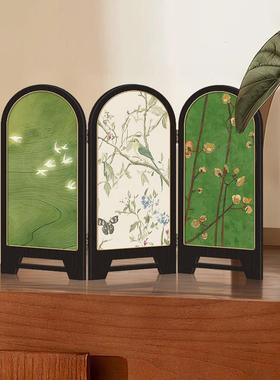 中古风绿色飞鸟桌面屏风摆件玄关柜茶桌家居装饰品客厅小摆画 画
