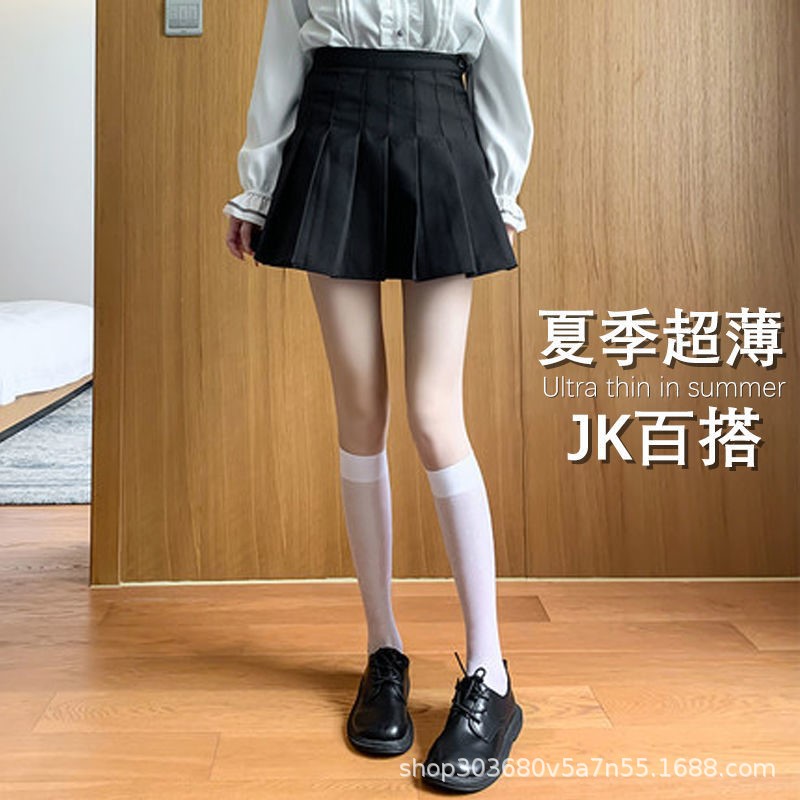 小腿袜女白色丝袜半截夏季薄款过膝袜春秋中筒半腿黑丝长筒jk黑色 - 图1
