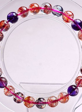 超级七手链 天然水晶女正品紫发晶金草莓云母片三轮骨干聚宝盆 女