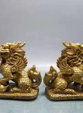 纯铜麒麟摆件一对公母送子麒麟客厅玄关办公室装饰品店铺开 业礼