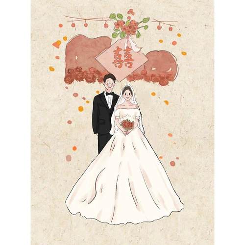 手绘请柬婚纱照婚礼网红人形立牌迎宾定制画头像情侣设计卡通约稿 - 图3