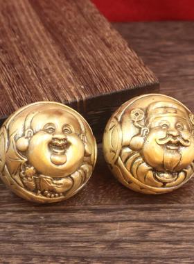 黄铜财神爷手球实心手把件文玩健身球手盘球手玩球手把件创意礼品