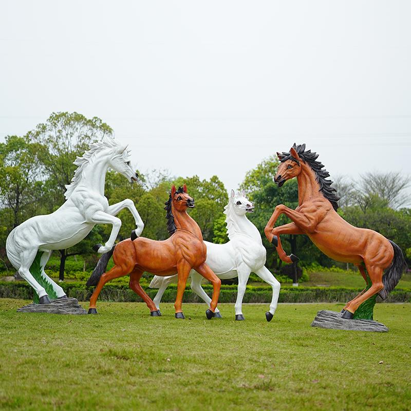 大型玻璃钢仿真白骏马雕塑户外动物模型景区园林景观装饰摆件落地 - 图0