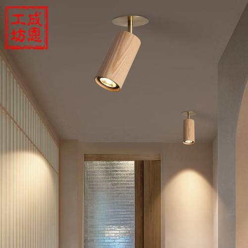 明装射灯胡桃木黄铜中式复古走廊过道客厅照画背景墙嵌入式LED灯 - 图2