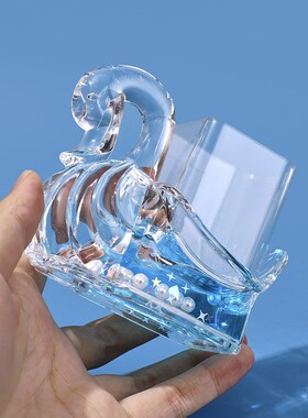 新款天鹅入油漂浮流沙液体笔筒多款式桌面收纳文具摆件装饰品