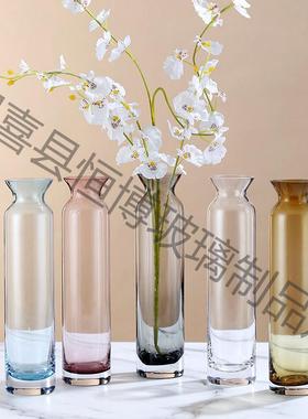 欧式小清新束口玻璃透明花瓶摆件 简约时尚漏斗小口插花干花花瓶