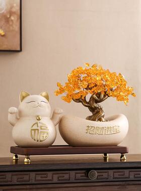 开业大吉招财猫摆件新店礼物生意兴隆高级感创意聚宝盆桌面装饰品