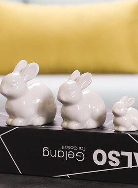 陶瓷小白兔兔斯基l 大耳朵兔子 苔藓微景观配件陶瓷摆件家居装饰